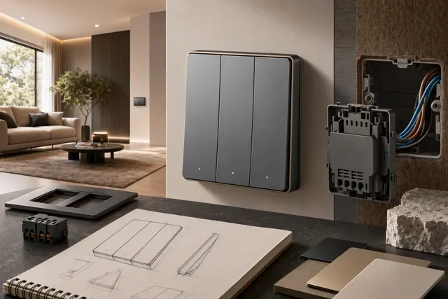 AI-generated editorial illustration of the Xiaomi Smart Switch 2 wall switch