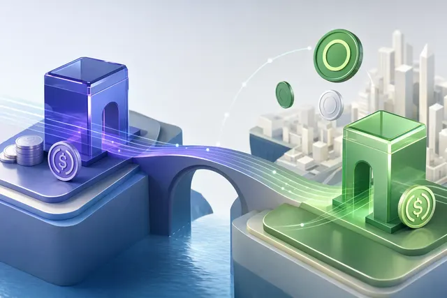 Abstract digital payment rails connecting Stripe Bridge, Celo, stablecoins, APIs, and card payments