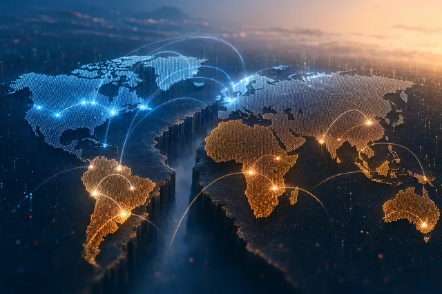 Abstract global network map showing uneven generative AI adoption across regions