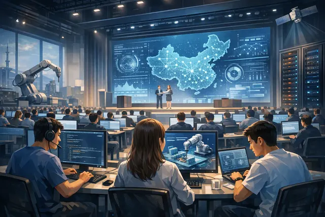 Students competing in an AI systems engineering competition using large-model inference and domestic computing infrastructure
