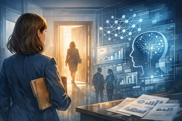 An abstract digital illustration depicting a fractured corporate structure with AI neural network connections, symbolizing leadership instability during Meta's AI restructuring.