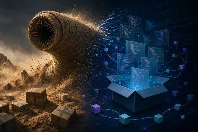 Conceptual illustration of the Shai‑Hulud supply‑chain worm spreading through developer package ecosystems and CI/CD pipelines