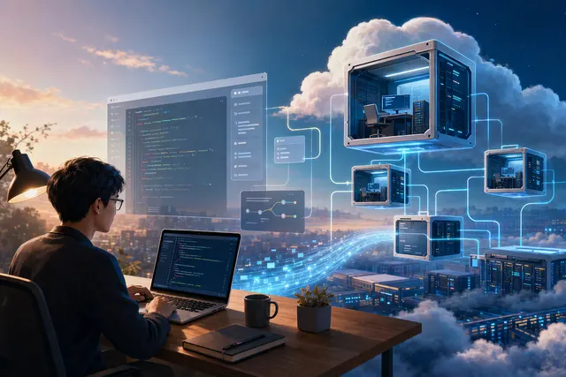 AI-generated illustration representing Codex coding tasks running in reusable cloud development environments