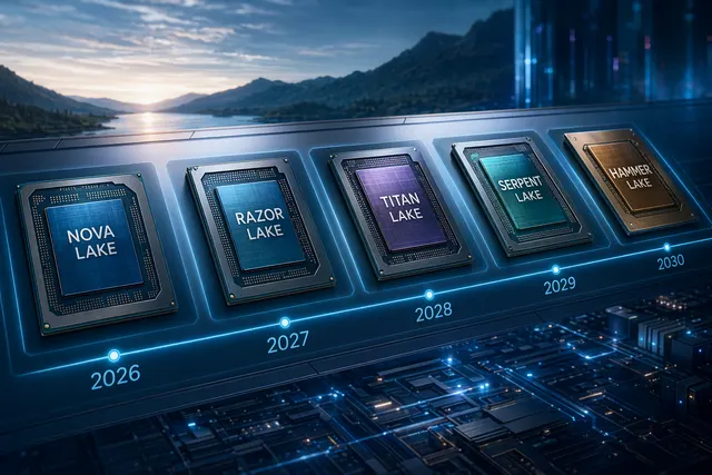 Concept illustration of Intel future CPUs representing Nova Lake, Razor Lake, and Titan Lake roadmap