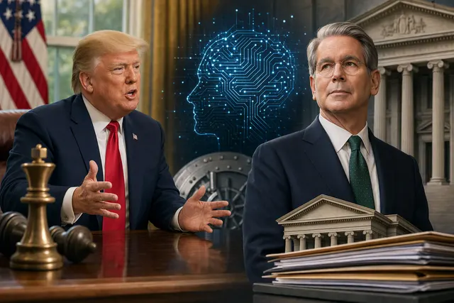 Editorial illustration about artificial intelligence policy and government leadership