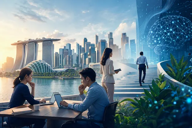 Editorial illustration representing the growth of AI skills in Singapore job advertisements