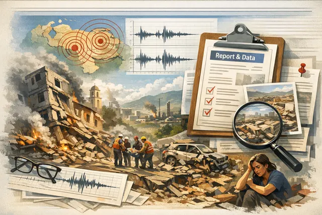 Editorial map or satellite overlay showing the epicenters of the twin earthquakes in Venezuela near San Felipe, Yaracuy state.
