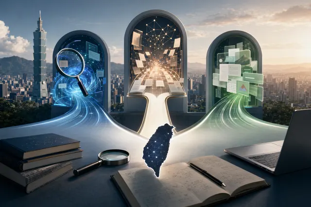 筆電前比較 ChatGPT、Perplexity、Gemini 三款 Deep Research AI App 的示意圖