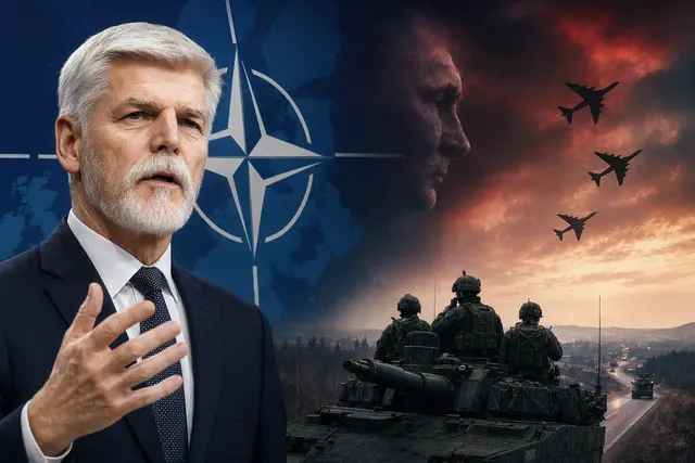 Illustration representing NATO tensions with Russia after Czech President Petr Pavel urged stronger responses to provocations