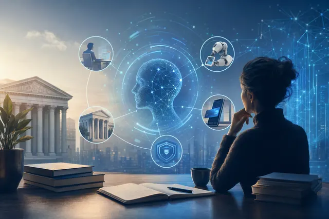 Illustration representing AI tools connected to a digital financial account