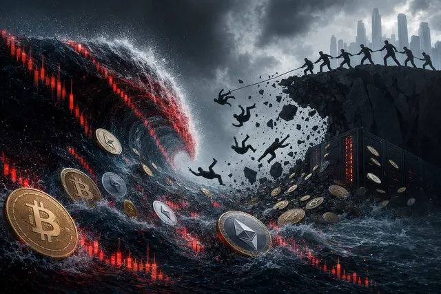 AI-generated editorial illustration about crypto volatility and leveraged futures trading