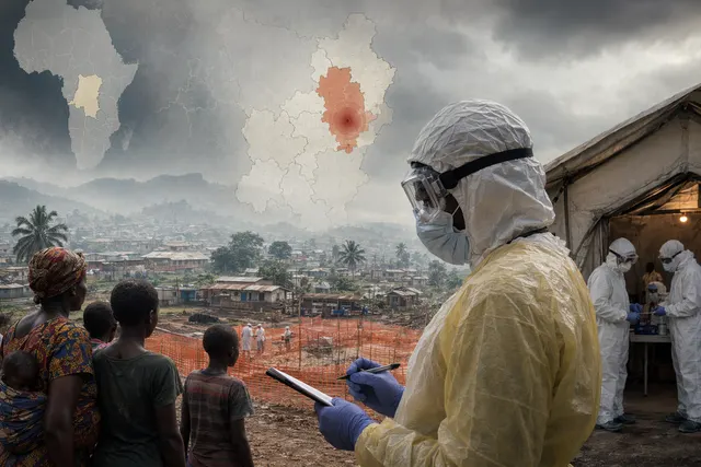 Illustration representing the Ebola outbreak spreading in eastern Democratic Republic of the Congo and Uganda