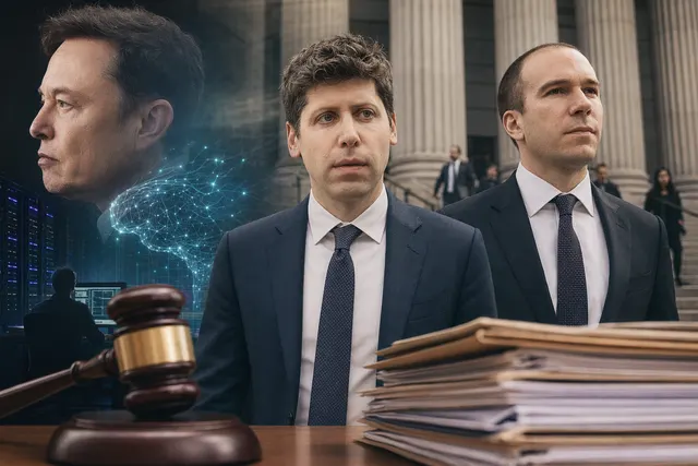 Illustration representing the legal battle between Elon Musk and OpenAI over the company’s nonprofit mission and commercial transformation