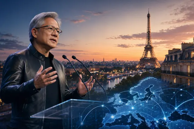 Editorial illustration representing Nvidia’s planned investments in European AI companies