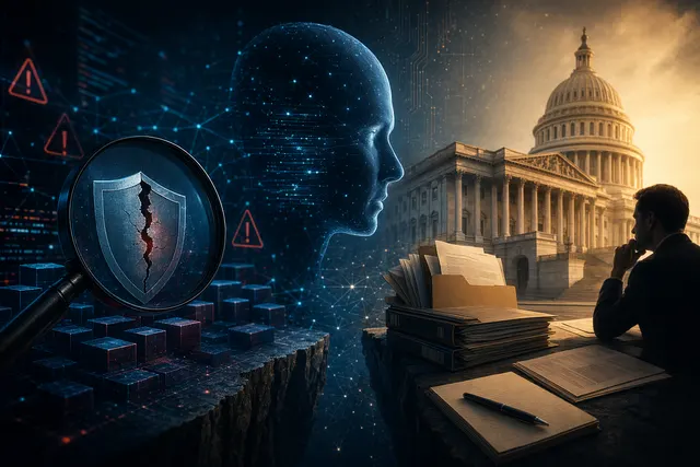 Concept illustration of advanced AI analyzing cybersecurity vulnerabilities across computer networks