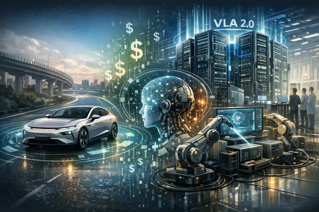 A conceptual visualization of XPeng's VLA 2.0 AI architecture transforming raw visual data directly into driving actions, bypassing language tokens.