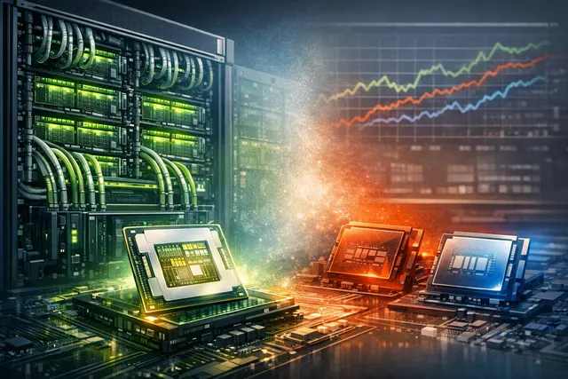 Conceptual illustration of NVIDIA Vera CPU architecture and performance against competitors