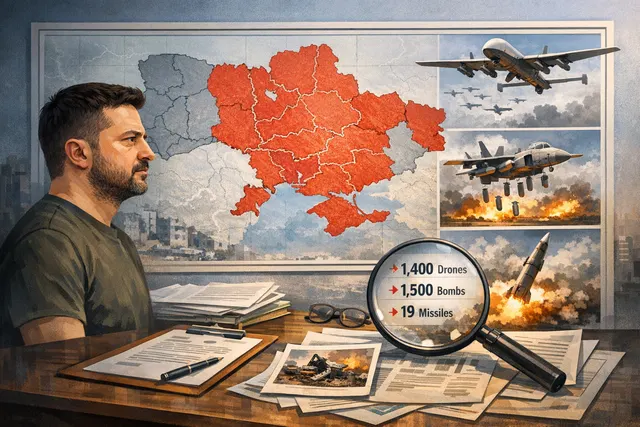 President Volodymyr Zelensky giving a speech or address, representing his announcement on June 27, 2026, regarding Russia's weekly aerial campaign against Ukraine.