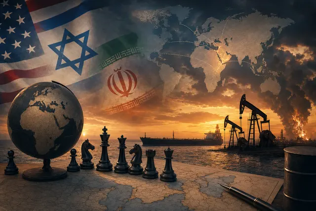 Editorial illustration of volatile oil markets amid the Iran conflict