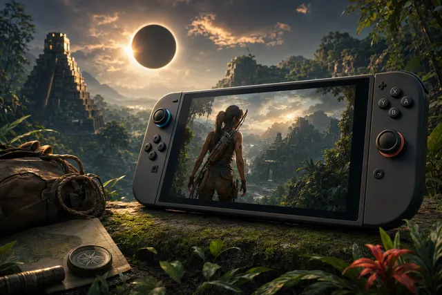 AI-generated editorial illustration for Shadow of the Tomb Raider: Definitive Edition on Nintendo Switch 2