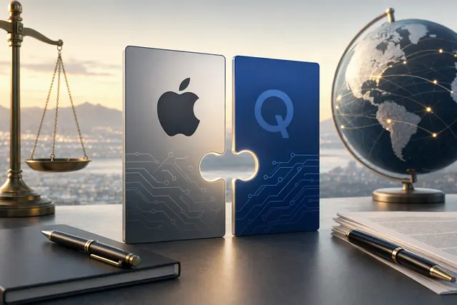 Illustration representing Apple and Qualcomm’s patent-licensing relationship