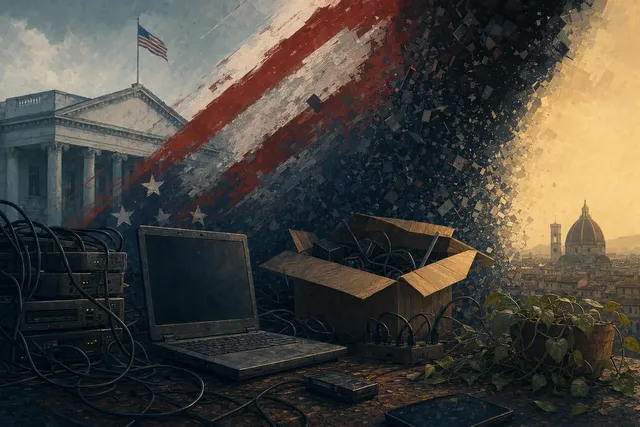 Editorial illustration about Autistici/Inventati's shutdown after a U.S. terrorism designation