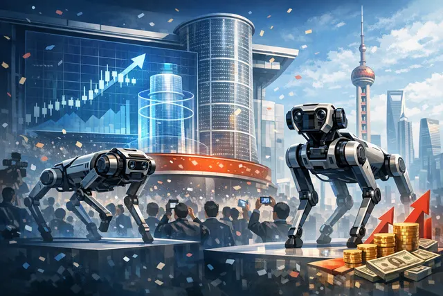 Editorial illustration of a humanoid robot representing Unitree Robotics’ Shanghai STAR Market IPO