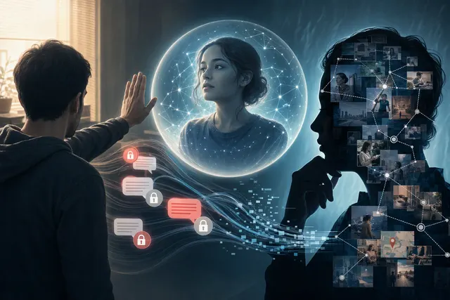 Illustration representing privacy concerns about an AI agent accessing messages and creating profiles