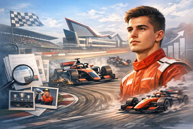 Nikola Tsolov celebrating his historic Formula 2 clean sweep at Silverstone with the Campos Racing team