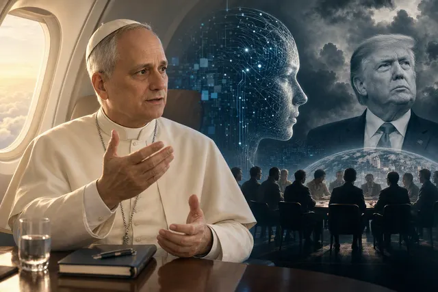 AI-generated illustration for an article about Pope Leo XIV’s remarks on AI safety during his return flight from France