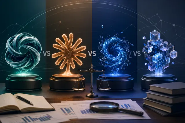 Editorial illustration comparing GPT-5.5, Claude Opus 4.7, DeepSeek V4, and Kimi K2.6 AI models