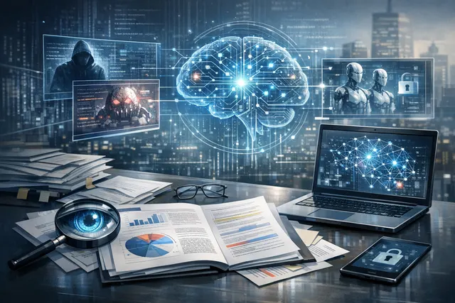 Abstract digital illustration representing the 2025 Bitdefender Cybersecurity Assessment Report findings, showing a network security concept with data nodes, threat indicators, and