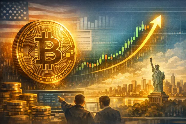 Illustration of Bitcoin rising sharply through a volatile market chart