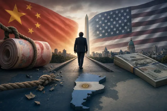 Conceptual illustration of Argentina balancing financial ties between the United States and China
