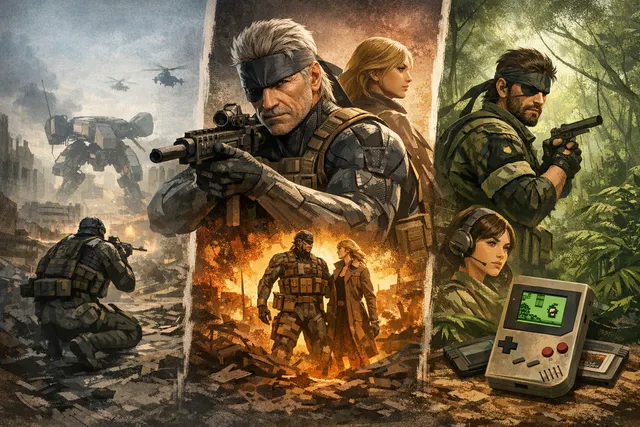 Editorial illustration of Metal Gear Solid 4 leaving its PlayStation 3 era for the Master Collection Vol. 2 multi-platform release