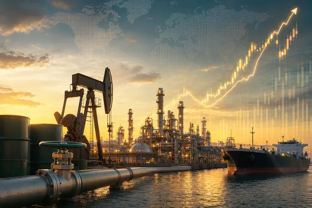 Editorial illustration representing Saudi Aramco’s Q1 2026 profit beat and oil market outlook