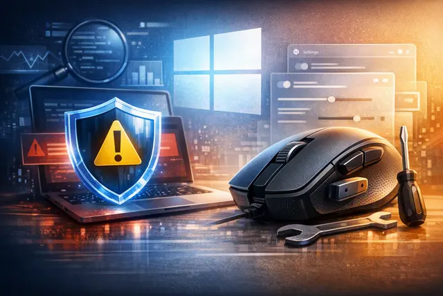 Illustration of Windows 11 security alerts and mouse cursor problems after updates