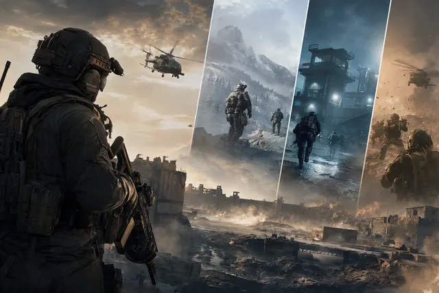 Editorial illustration representing the staged launch of Call of Duty: Modern Warfare 4