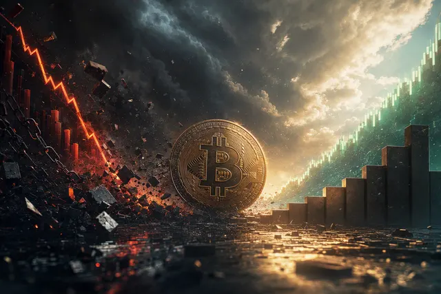 Bitcoin futures market visualization showing a sharp deleveraging and liquidation event