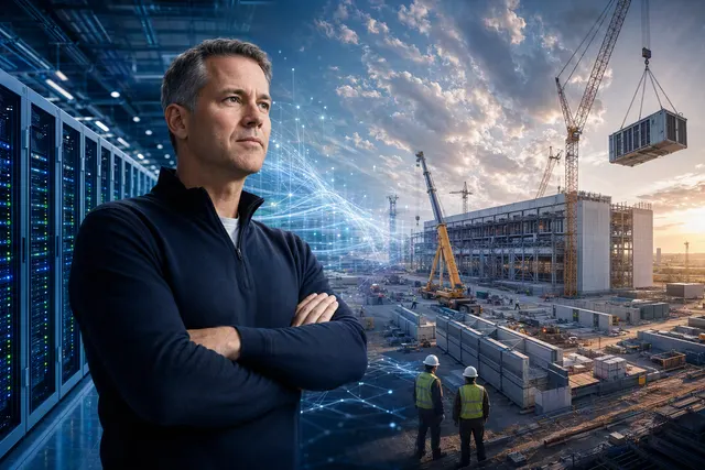 Illustration representing the growth of AI data centers and the infrastructure that connects them