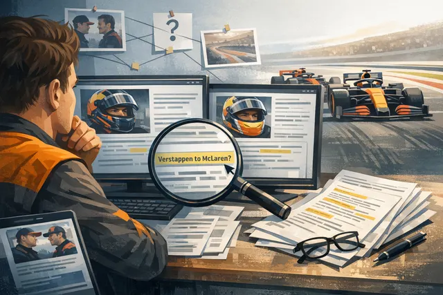 Illustration of Lando Norris and Max Verstappen representing the Verstappen-McLaren F1 rumors and 2026 silly season speculation