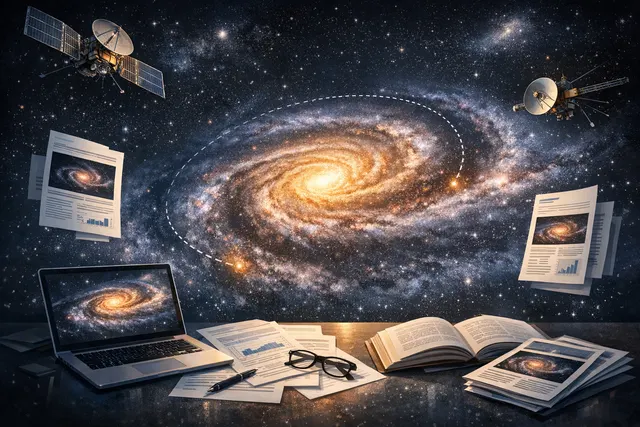 An artist's impression of the Milky Way galaxy showing its spiral arms and the position of the Sun within the galactic disk.