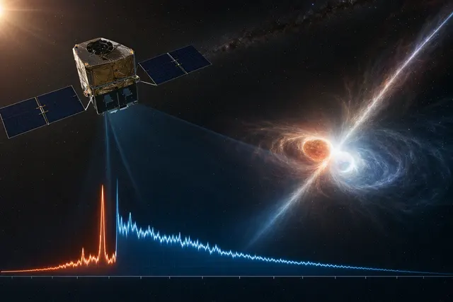 Illustration of a brief gamma-ray burst followed by a longer, softer X-ray glow from a cosmic source