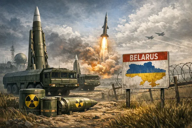Nuclear-capable Oreshnik missile system deployed at Krychev-6 airfield, a former Soviet base in Belarus now serving as a forward military staging ground for Russia.