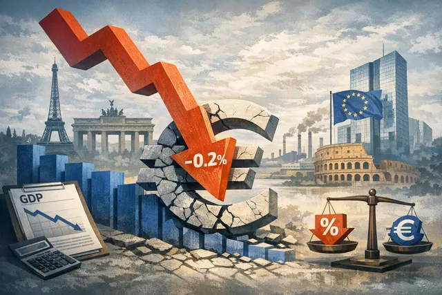 What are the key takeaways from the eurozone's Q1 2026 GDP data, including the headline 0.2% contraction, the downward revision from initial