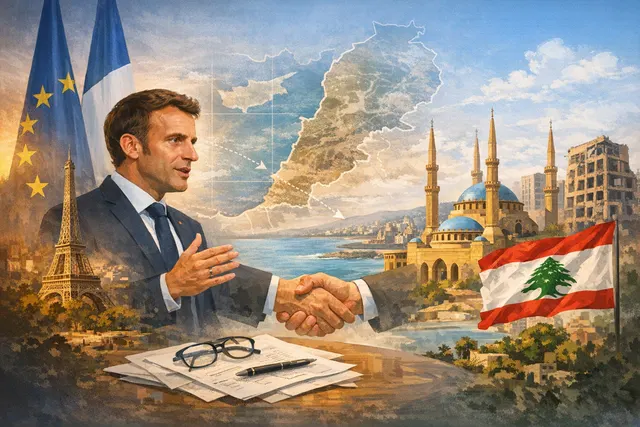 French President Emmanuel Macron and Lebanese Prime Minister Nawaf Salam at the VivaTech fair in Paris, June 2026