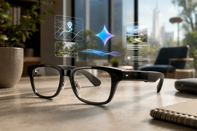 Concept illustration of Gemini-powered Android XR smart glasses unveiled by Google and Samsung