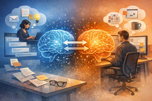 Illustration of Claude chat and Cowork connected by a shared memory system