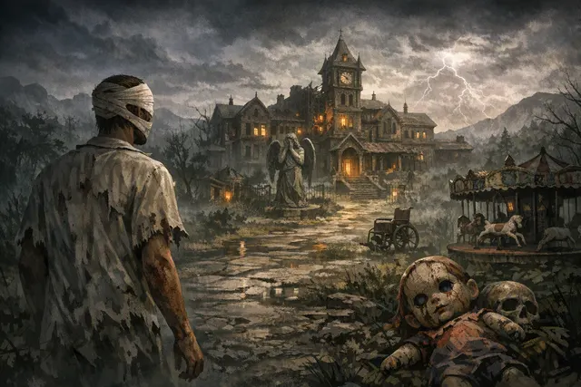 Dark editorial illustration representing Sanitarium Enhanced, the 2026 modernized release of the 1998 psychological-horror point-and-click game