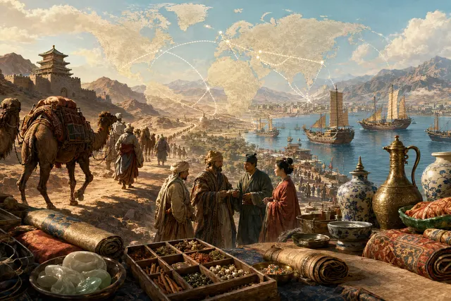 Illustration representing the Silk Road’s connections between China and other regions
